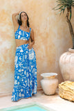 Soquila Blue Tropical Tiered Maxi Skirt