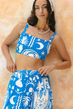 W2041834-2 Soquila 蓝色热带裹身分层长裙