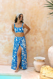 Soquila Blue Tropical Tiered Maxi Skirt