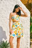 Magnolia Yellow Blue Floral Wrap Mini Skirt