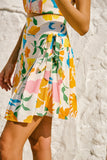 Magnolia Yellow Blue Floral Wrap Mini Skirt