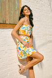 Magnolia Yellow Blue Floral Wrap Mini Skirt