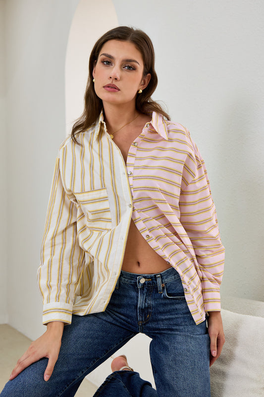 Jaxon Pink Yellow Contrast Stripe Shirt