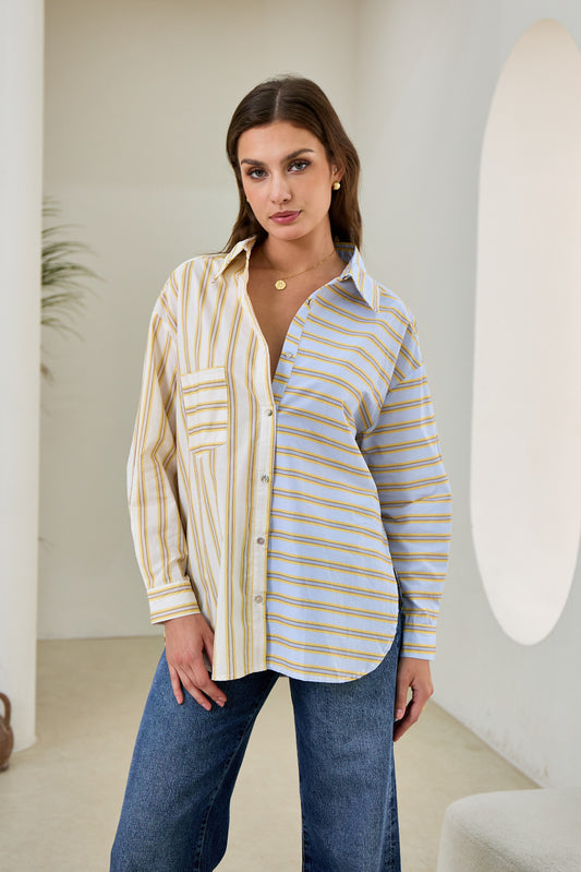 Jaxon Blue Yellow Contrast Stripe Shirt