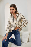 Rissa Beige Brown Stripe Shirt