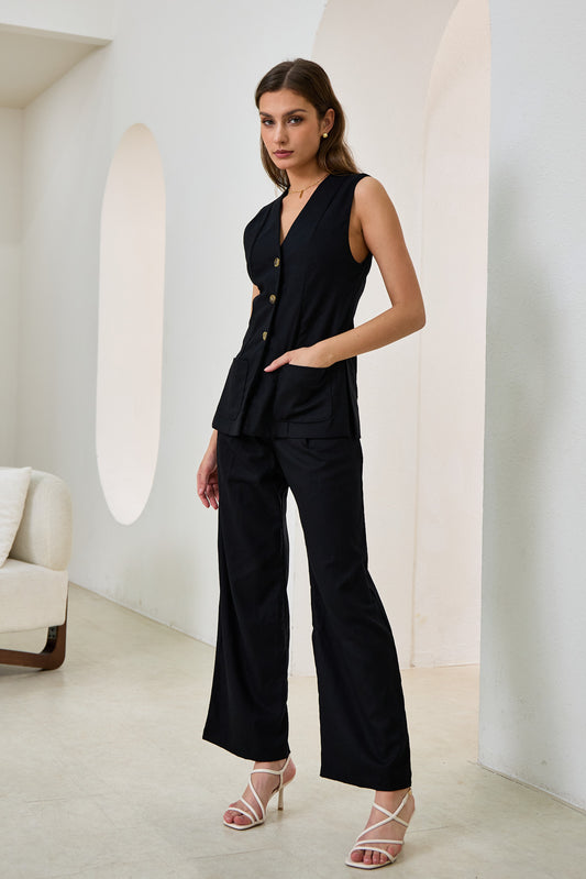 Zenith Black Linen Blend Pants