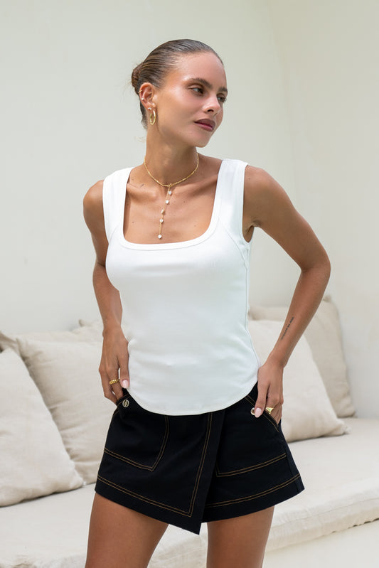 Ainsley White Ribbed Tank Top
