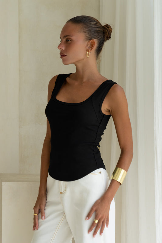 Ainsley Black Ribbed Tank Top