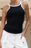 Rowen Black Contrast Ribbed Tank Top