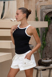 Rowen Black Contrast Ribbed Tank Top