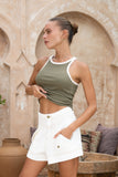 Rowen Khaki Green Contrast Ribbed Tank Top