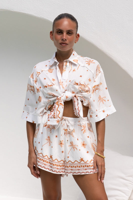 Ailani Brown Tropical Pocket Shirt