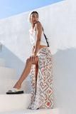 Savita Beige Rust Tropical Tiered Maxi Skirt