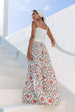 Savita Beige Rust Tropical Tiered Maxi Skirt