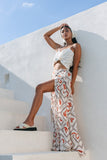 Savita Beige Rust Tropical Tiered Maxi Skirt