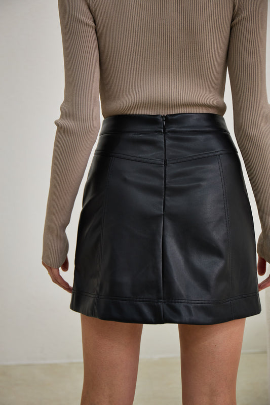Ren Black Faux Leather PU Mini Skirt