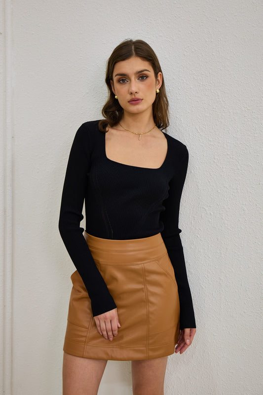 Ren Brown Faux Leather PU Mini Skirt