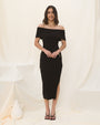 Cecelia Black Off Shoulder Knit Midi Dress