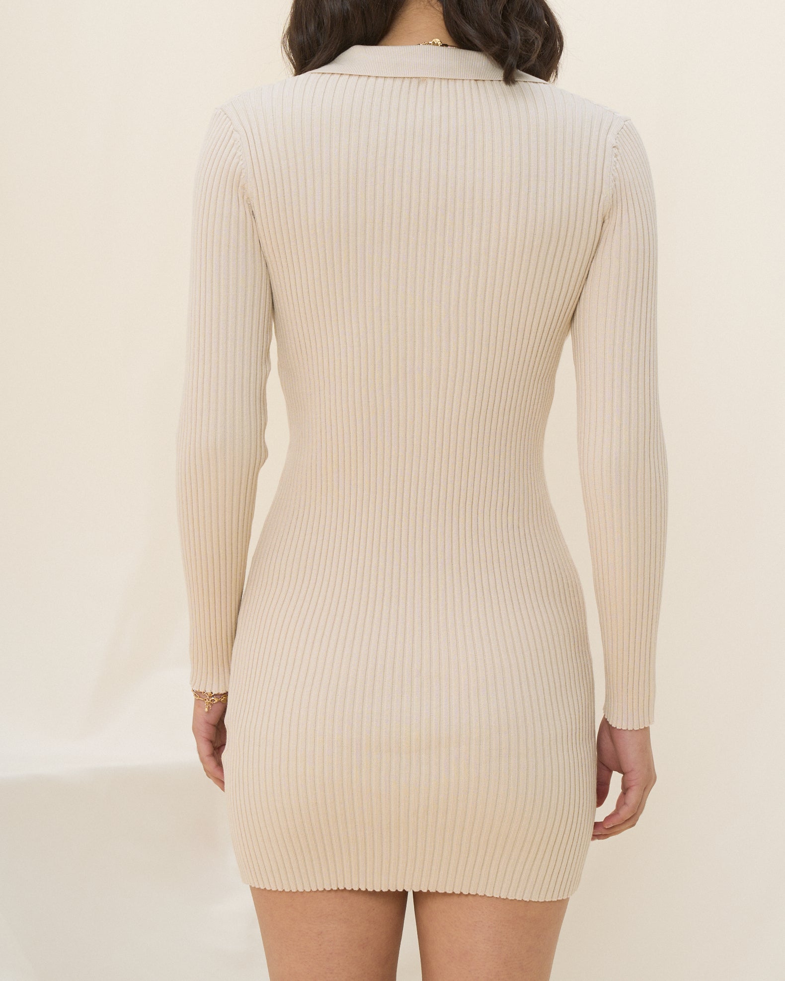 Cece Beige Long Sleeve Collared Knit Mini Dress