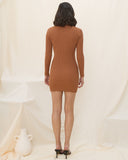 Mini Dress Rajut Kerah Lengan Panjang Cece Brown