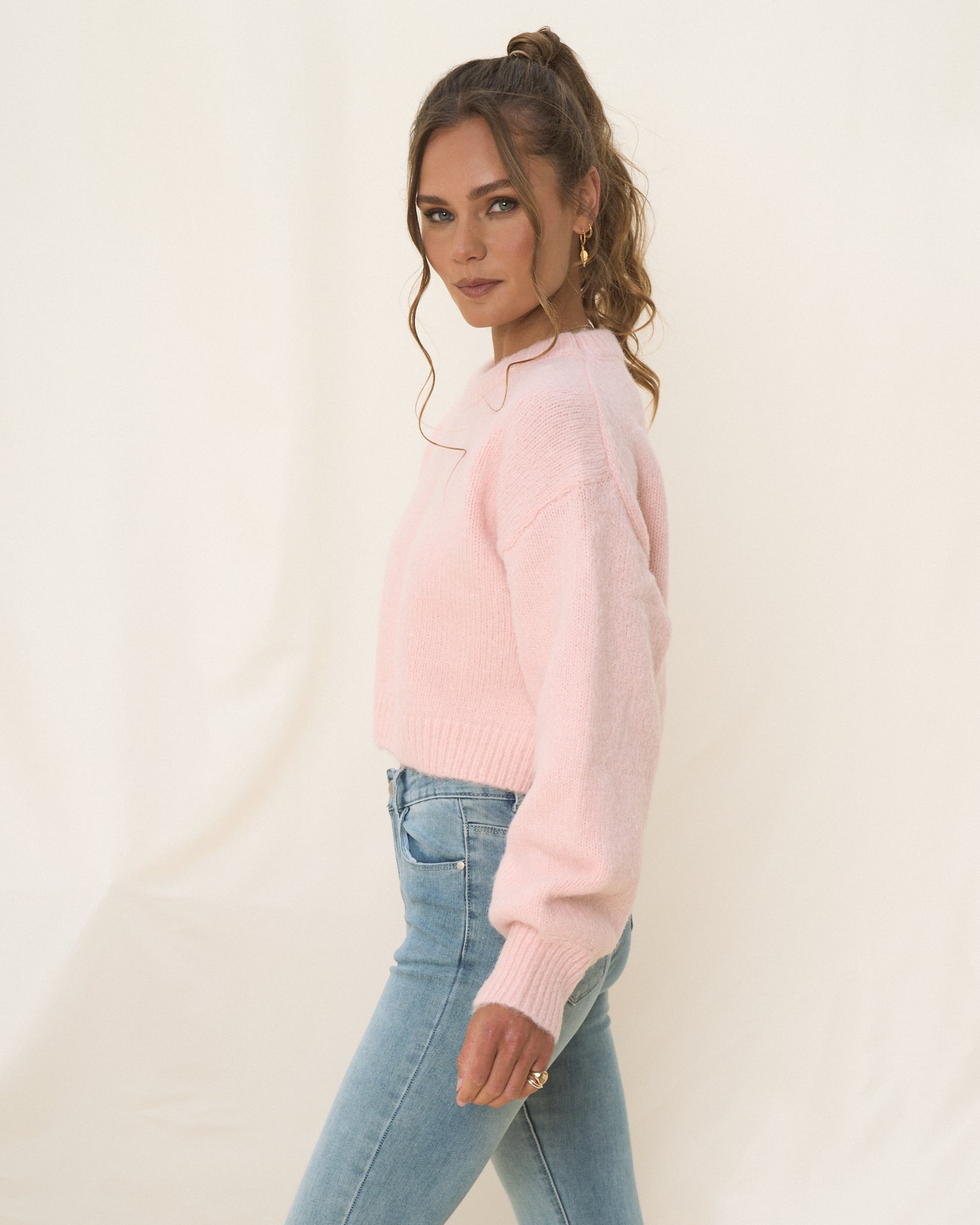 Casey Baby Pink Cropped Knit Jumper