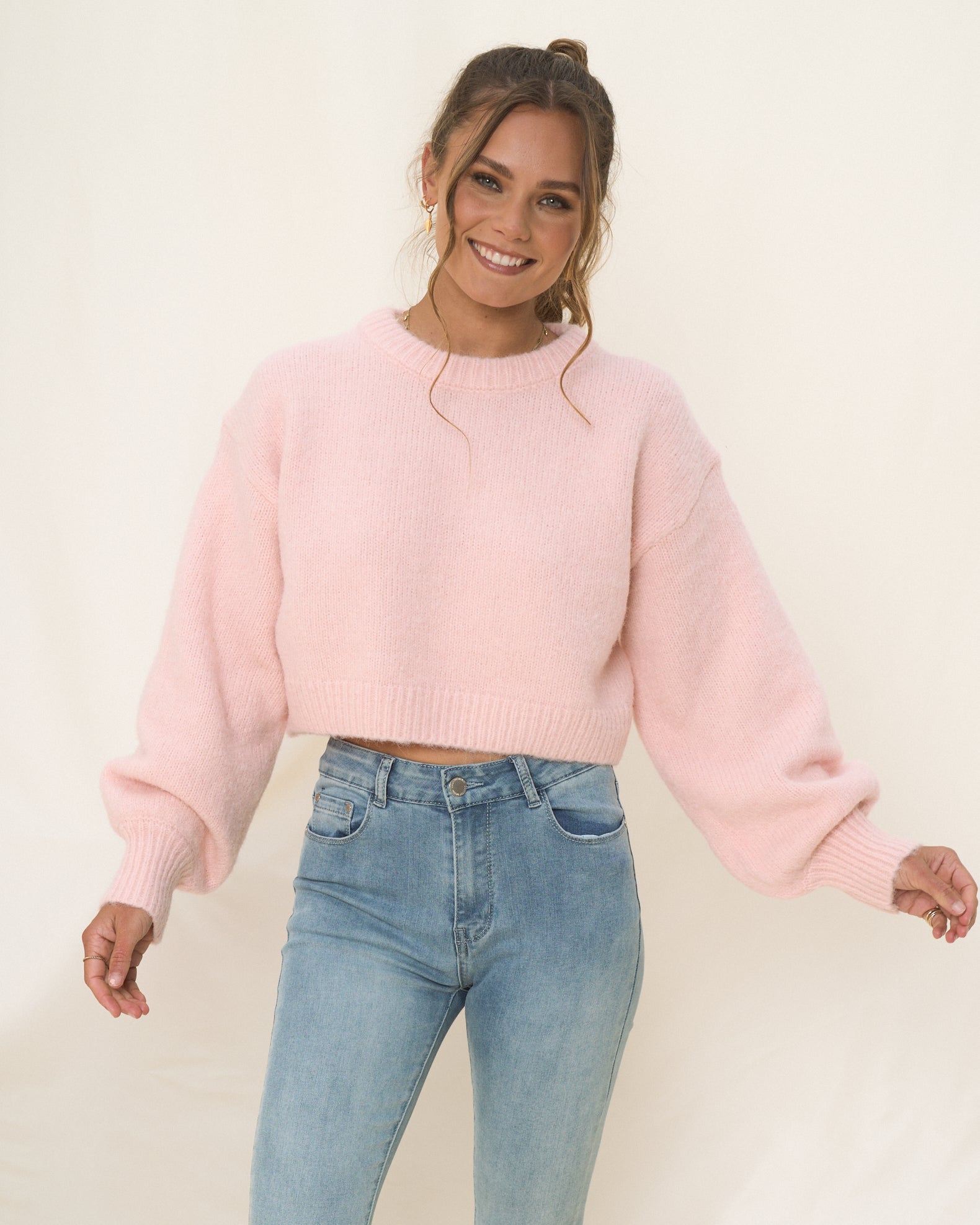 Casey Baby Pink Cropped Knit Jumper – HEYCHIC