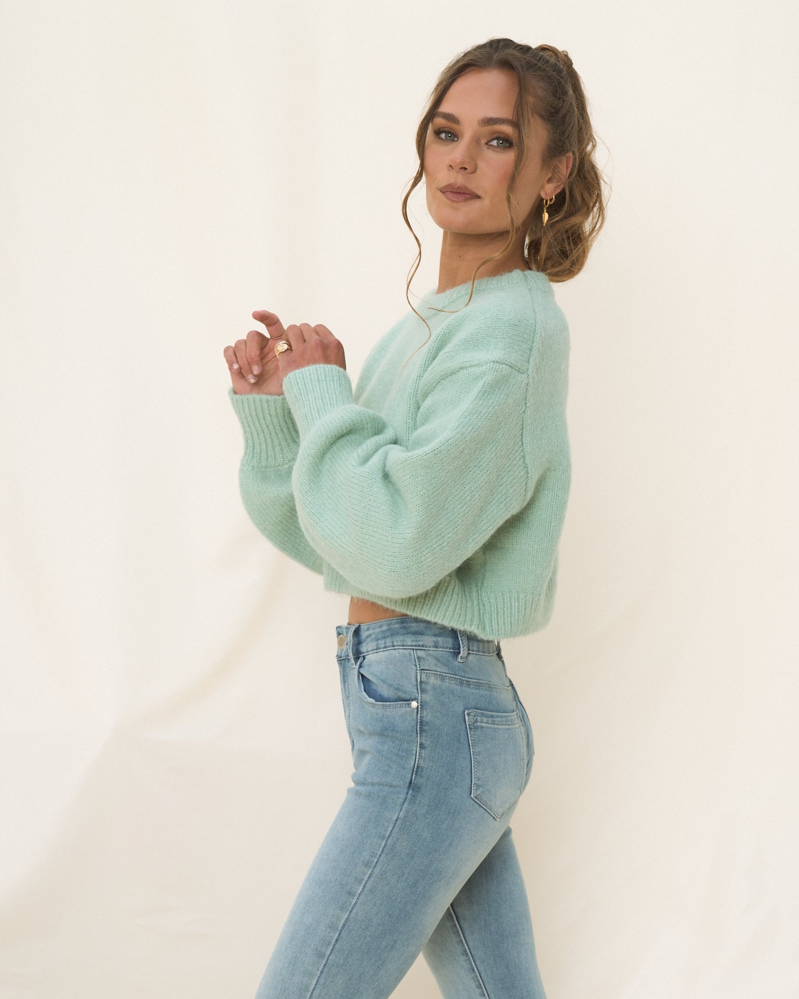 Casey Mint Green Cropped Knit Jumper