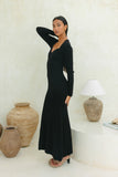 Victoria Black Long Sleeve Knit Maxi Dress