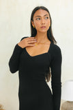 Victoria Black Long Sleeve Knit Maxi Dress