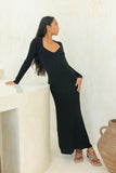 Victoria Black Long Sleeve Knit Maxi Dress