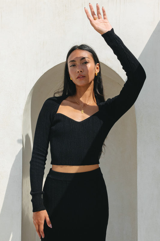 Valerie Black Long Sleeve Knit Top