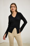 Audrey Black Split Long Sleeve Knit Top