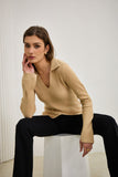 Audrey Beige Split Long Sleeve Knit Top