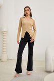 Audrey Beige Split Long Sleeve Knit Top