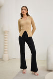 Audrey Beige Split Long Sleeve Knit Top