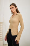 Audrey Beige Split Long Sleeve Knit Top