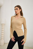 Audrey Beige Split Long Sleeve Knit Top