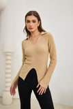 Audrey Beige Split Long Sleeve Knit Top