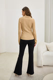 Audrey Beige Split Long Sleeve Knit Top