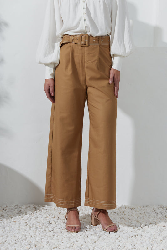 Drea Mocha Belted Wide Leg Pants