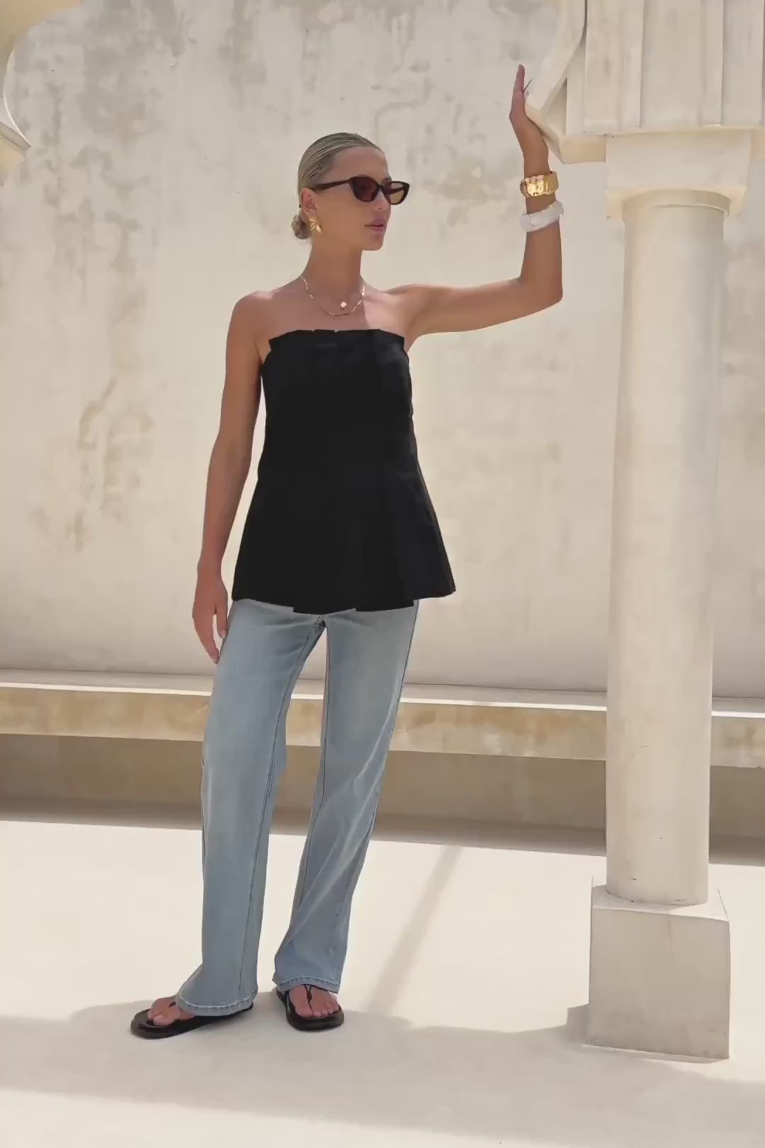 Avie Black Pleated Strapless Top