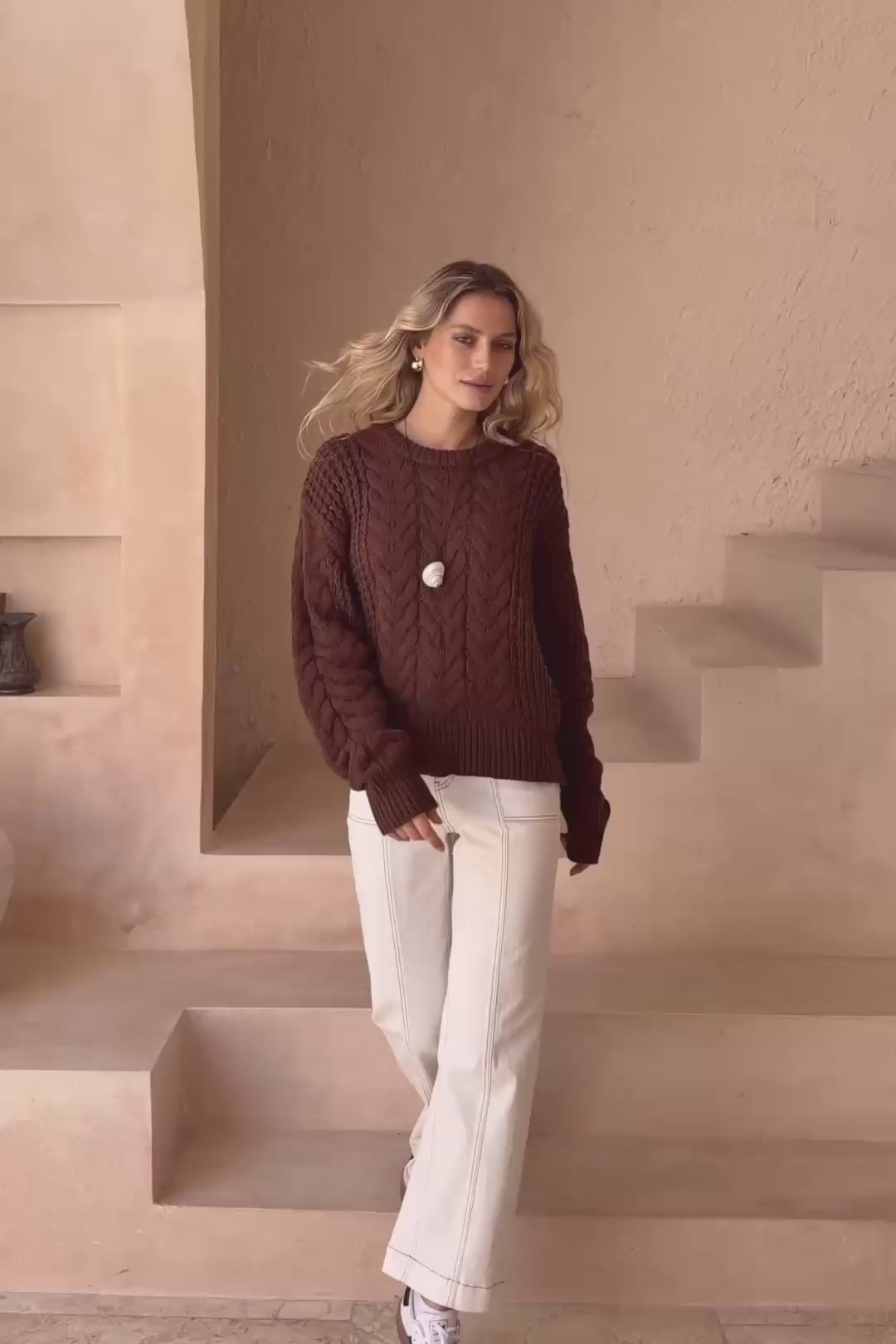 Alia Brown Cable Knit Sweater