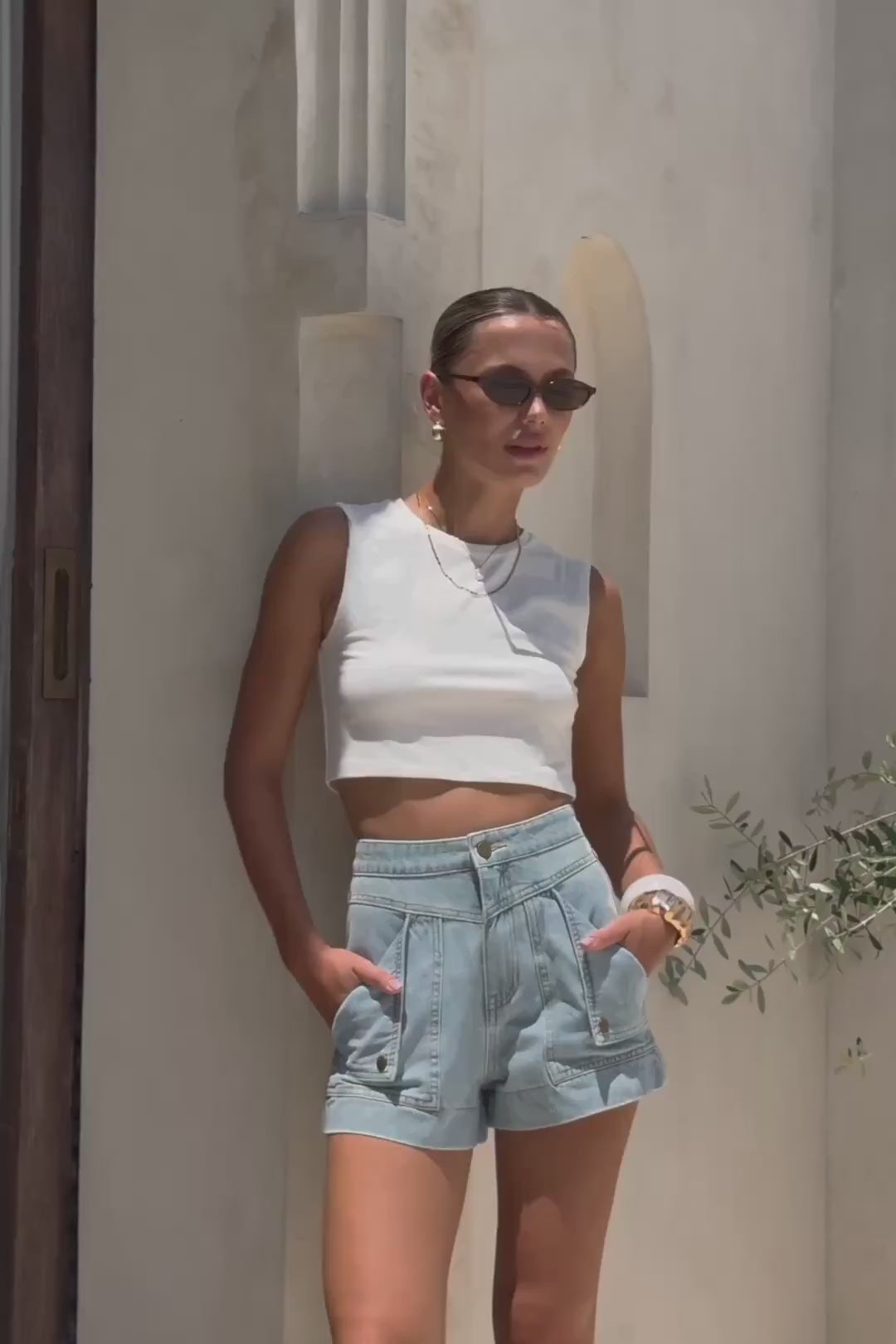 Denia Light Blue Denim Cargo Shorts