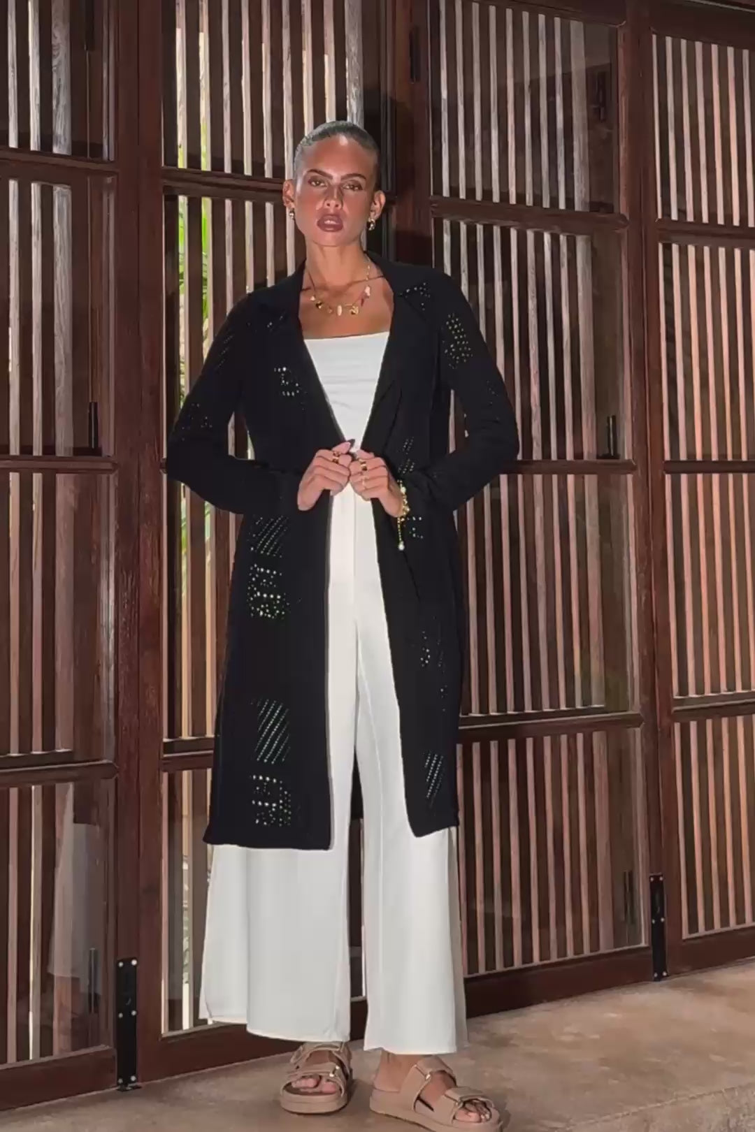 Elaine Black Longline Crochet Knit Cardigan
