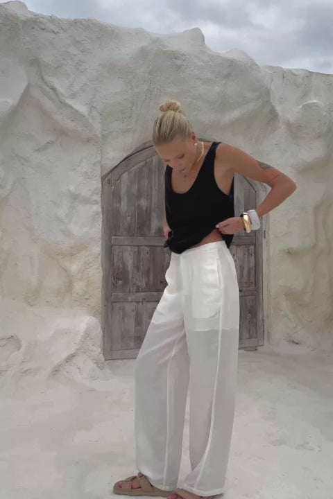Cairo White Linen Blend Pants