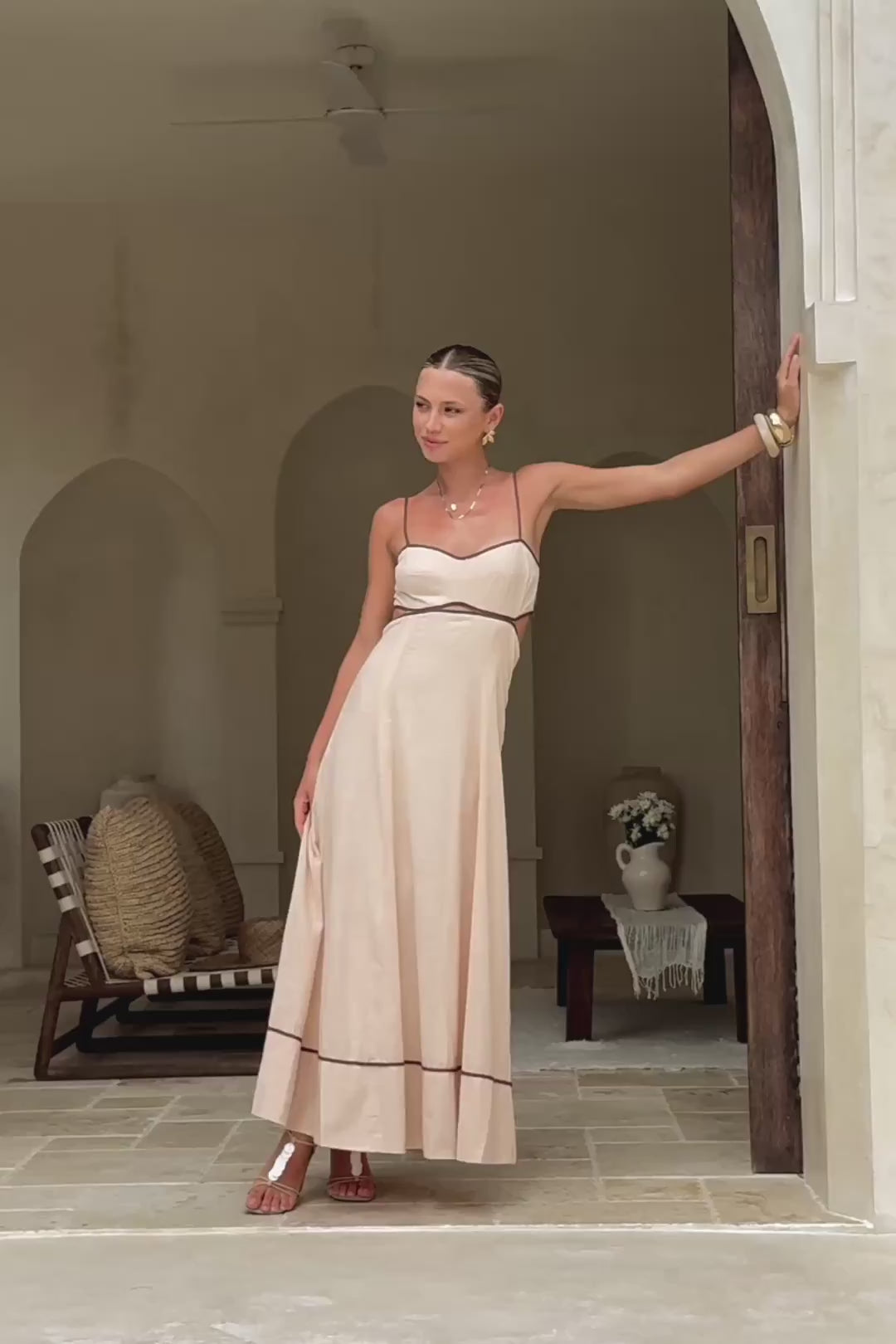 Aris Beige Tie Back Maxi Dress