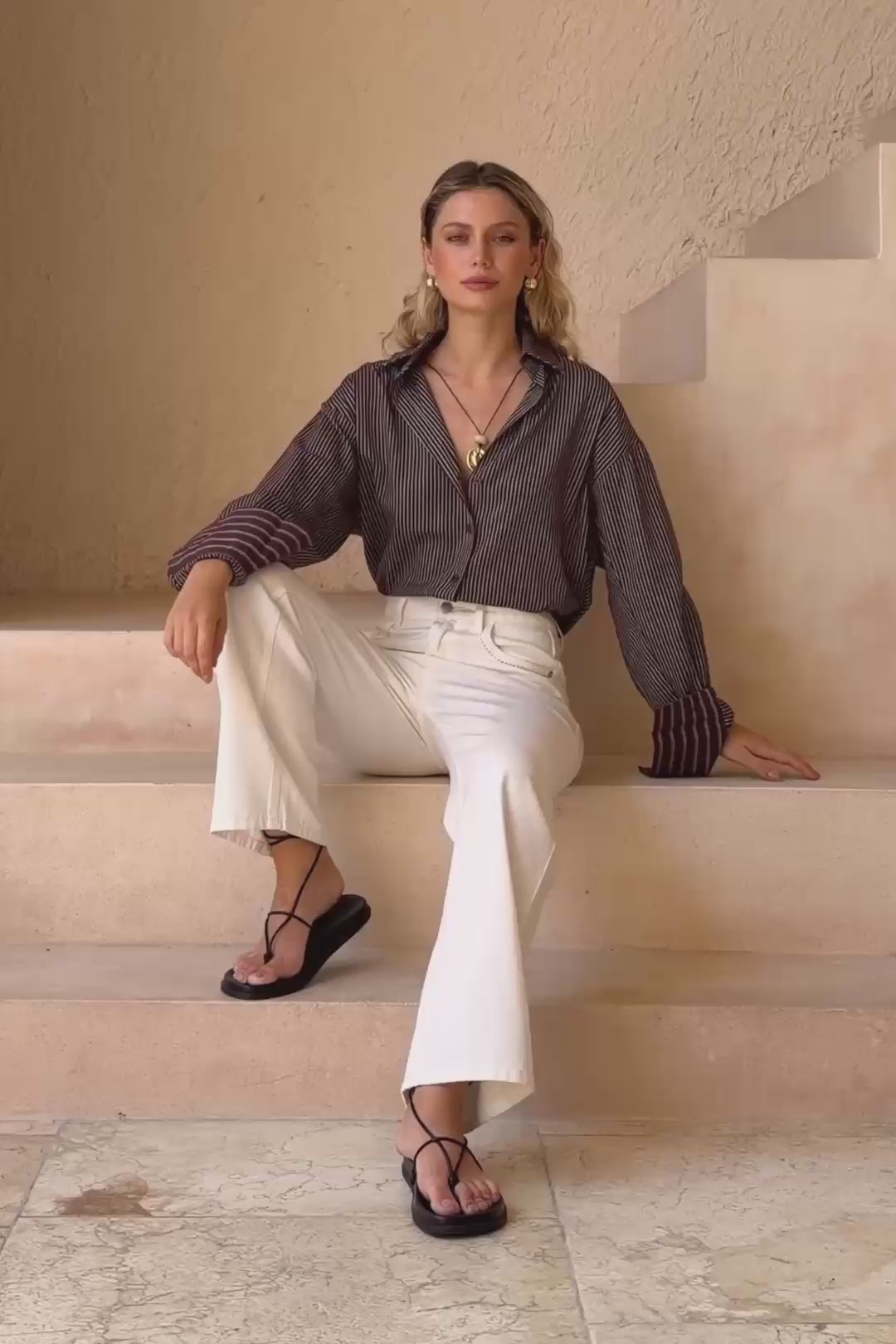 Rin Brown Stripe Shirt