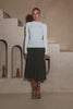Hana Dark Green Pleated Knit Midi Skirt