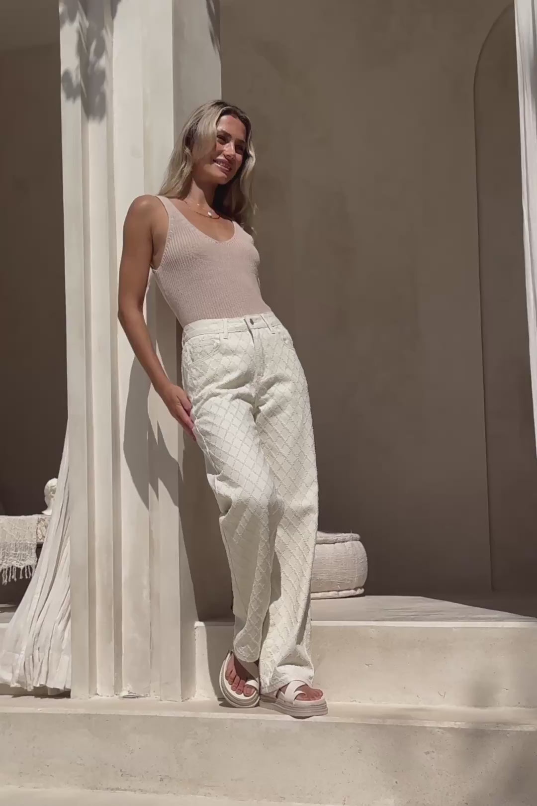 Louisa Cream Jacquard Pants