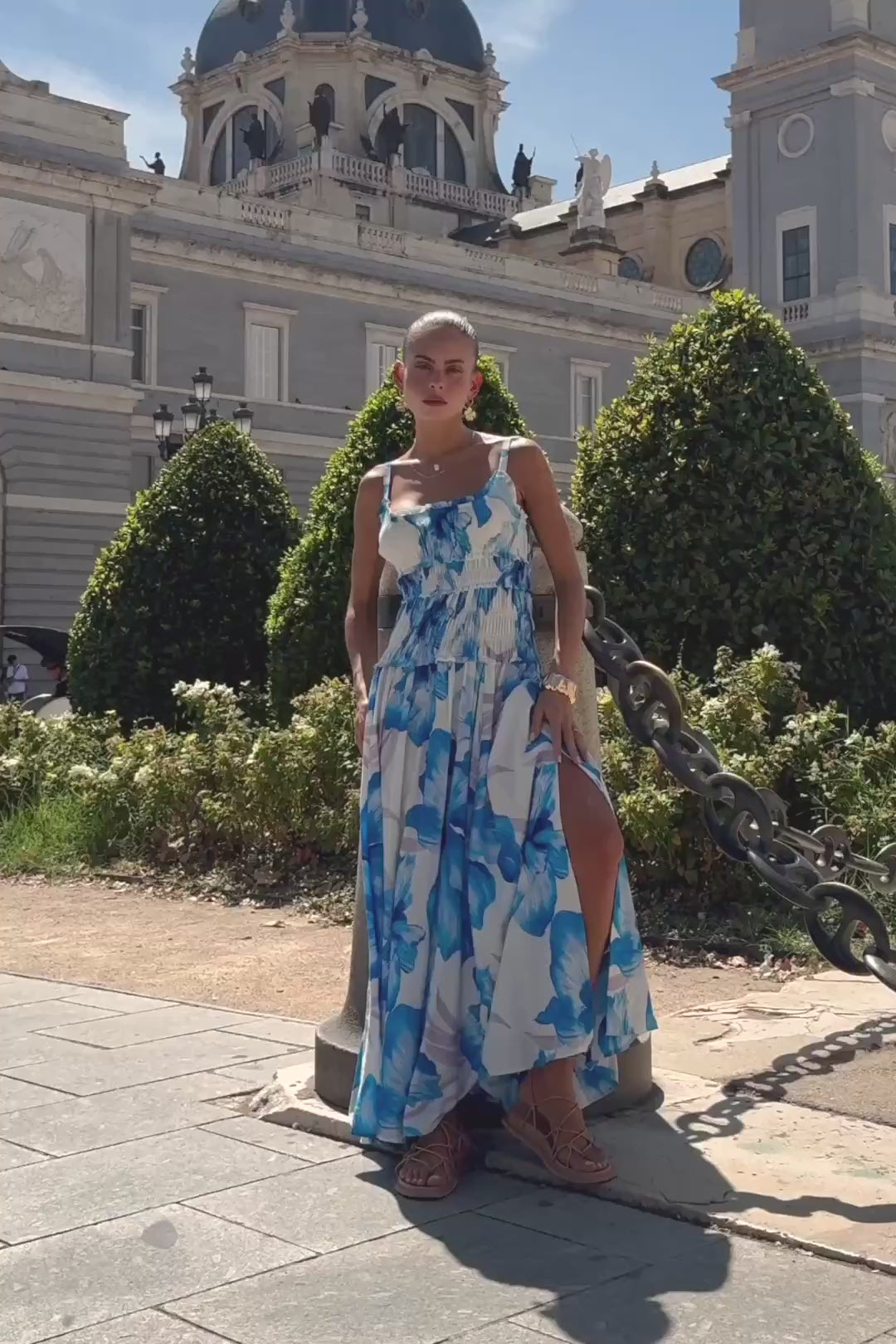 Aiselle Blue Floral Ruched Detail Maxi Dress